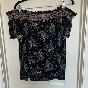 CeCe Black/Pink/Blue Off the shoulder Blouse with Floral Design